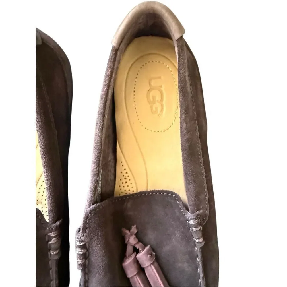 UGG men’s Chocolate Brown Leather Suede Slip-On Tassel Loafers Shoes Size 11